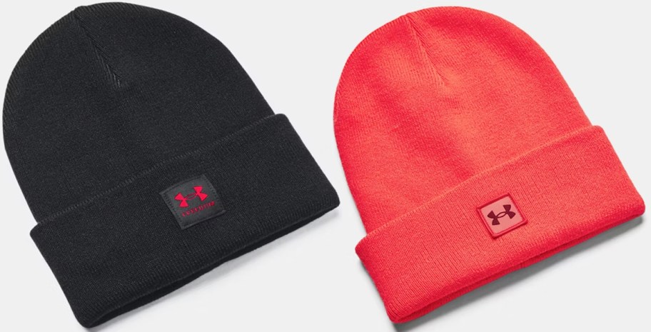 black and red under armour beanies