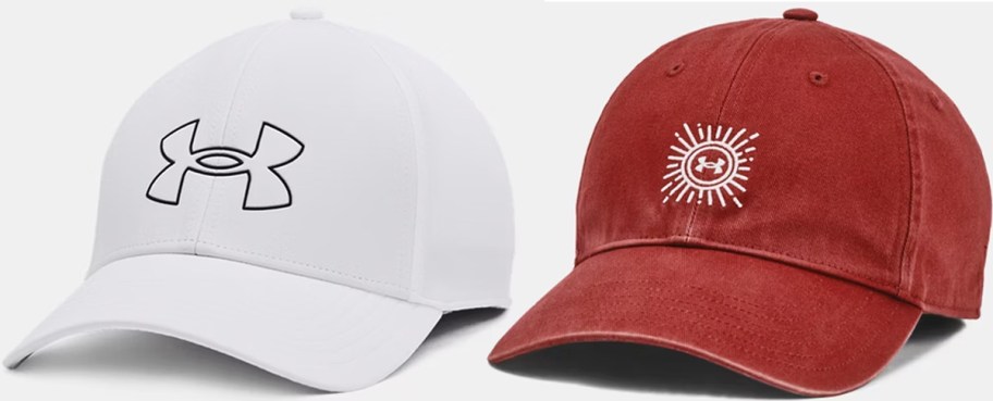 under armour hats in white and red 