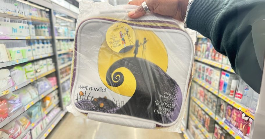 wet n wild Nightmare Before Christmas Makeup Bag in hand in store