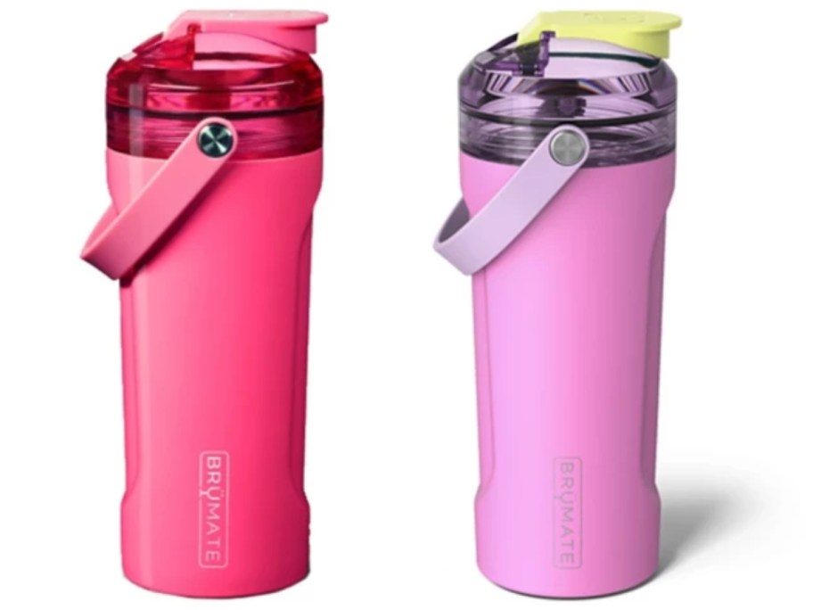 2 BruMate shaker bottles in hot pink and light pink
