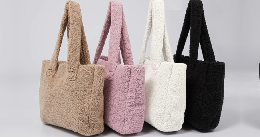 4 different colored 32 degree sherpa totes