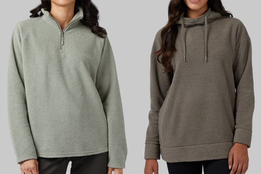 sage and taupe sherpa pullovers