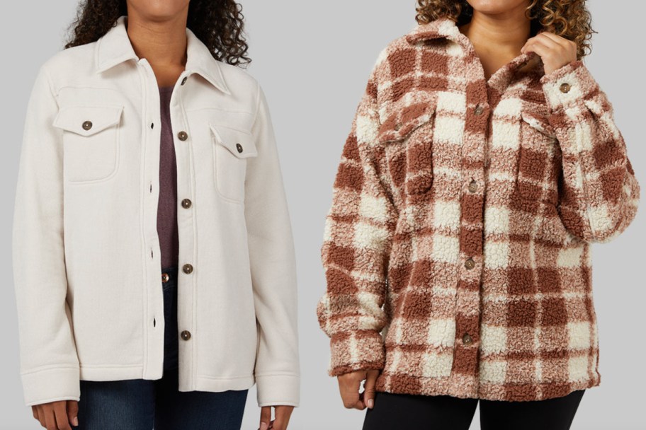 women in white and plaid fleece jackets