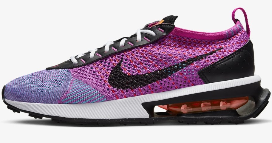 women's Nike Air Max running shoe in pink, purple, blue, black and white