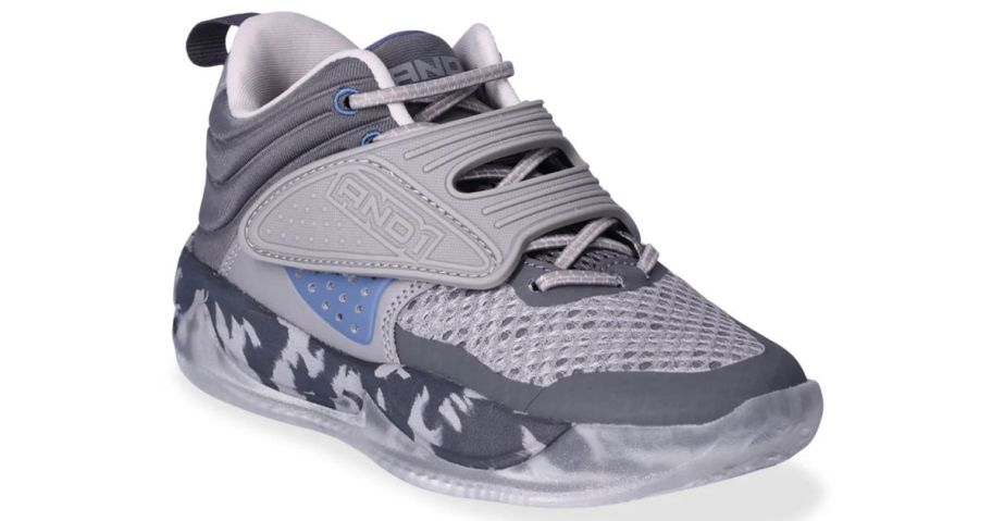 A gray kids' sneaker