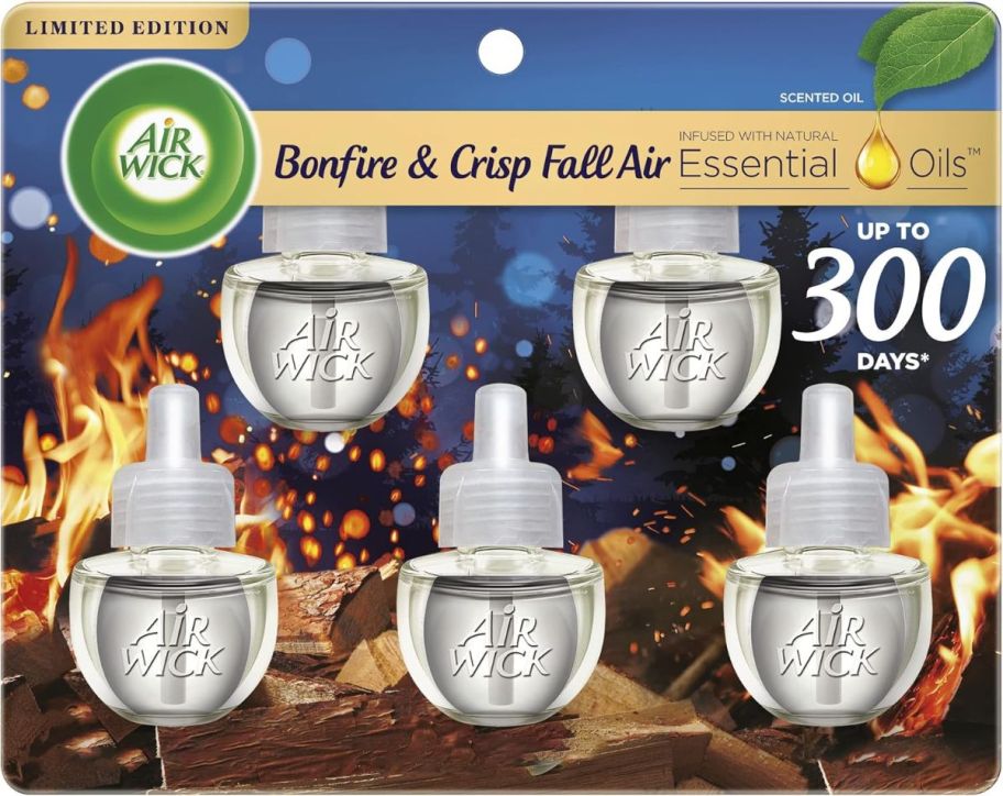 Air Wick Plug in Scented Oil Refill 5 Count bonfire and crisp fall air stock image 