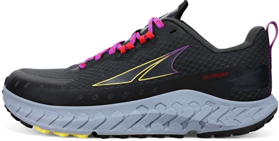 black, grey, pink, and purple running shoe