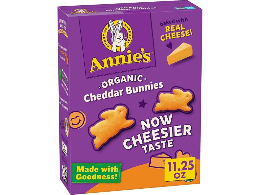 A box of Annie's Organics Cheddar Bunny Snacks