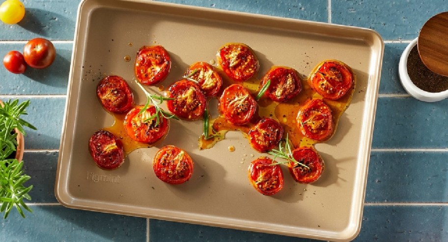 Baking set with tomatoes on it