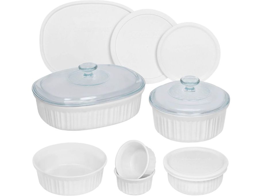 CorningWare 12-Piece Ceramic Bakeware Set w/ Lids in French White stock image