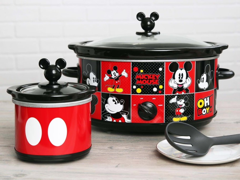 mickey mouse slow cooker set on counter