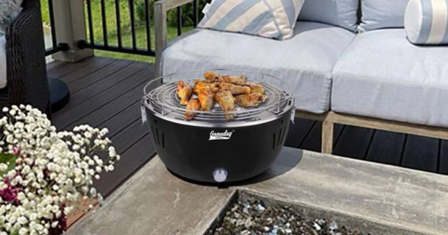Grill Time Tailgater Game Day Tabletop Portable Charcoal Grill in Gray