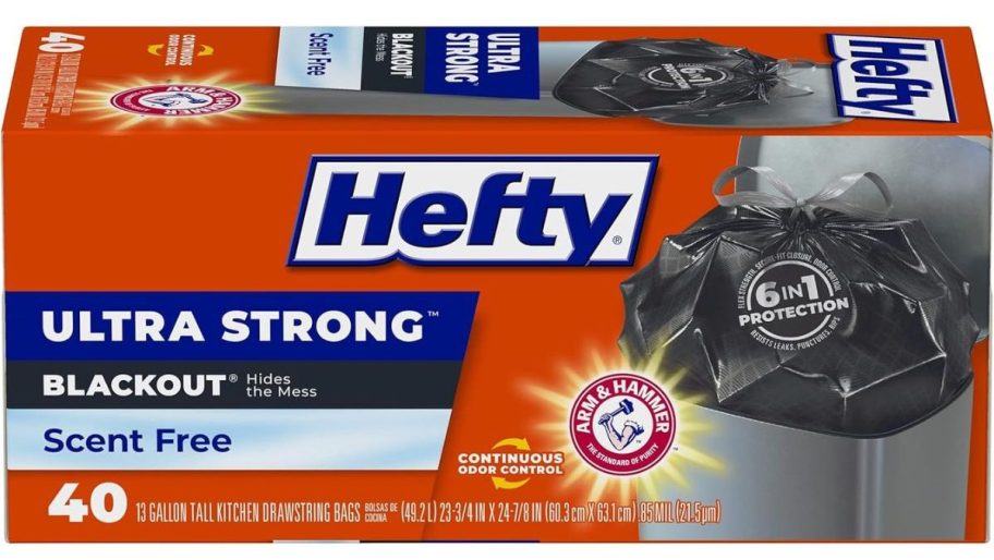 Hefty Ultra Strong 13-Gallon Trash Bags 40-Count Box - Blackout stock image