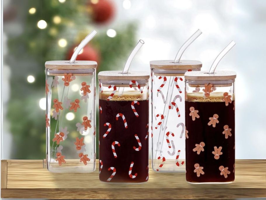 Gingerbread Man & Candy Cane Glass Cups 4-Pack Only $14 on Walmart.online