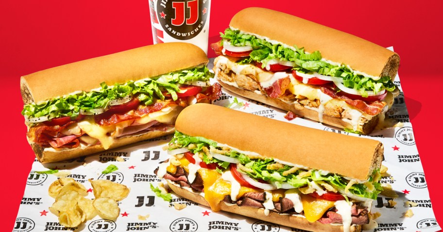 3 toasted Jimmy John's sandwiches