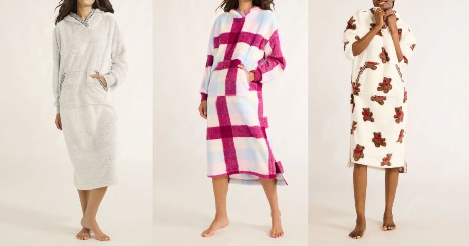 women wearing Joyspun Women's Oversized Hooded Plush Loungers