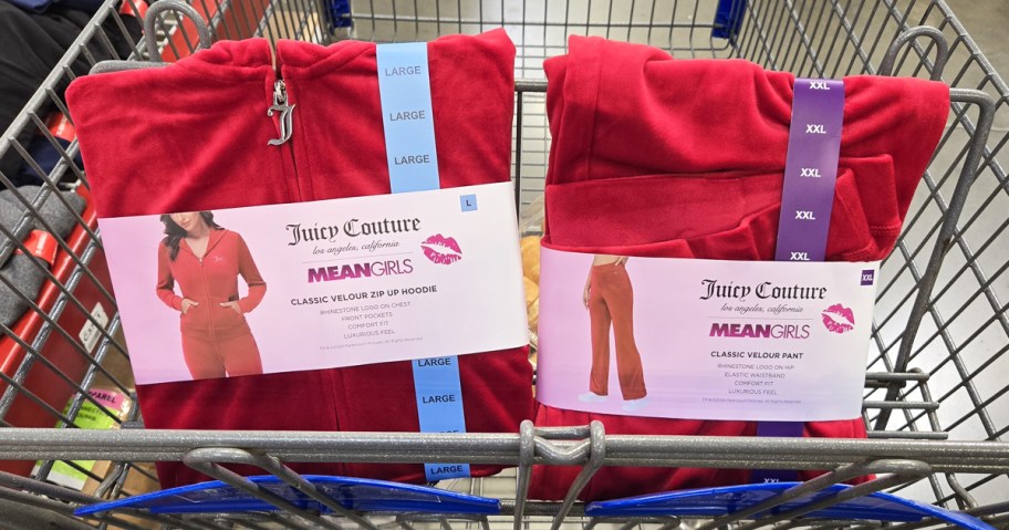 red juicy tracksuit jacket and pants in shopping cart