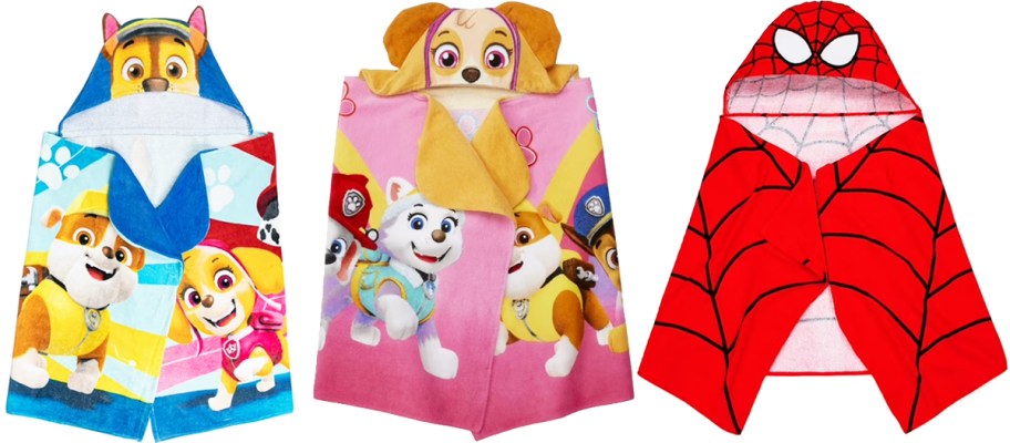 Paw Patrol and Spider-Man kids hooded towels