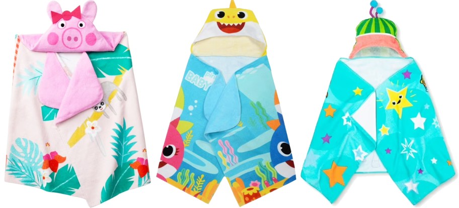 Peppa Pig, Baby Shark, and Coonlineelon kids hooded towels