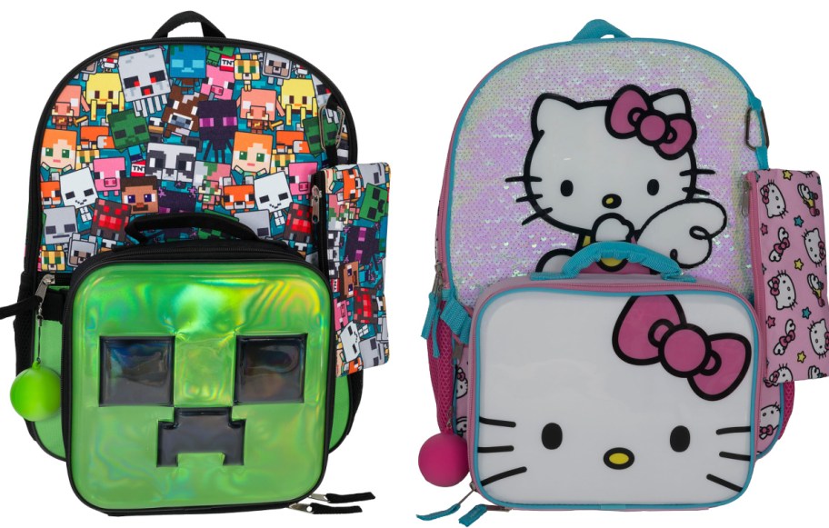 Kids backpacks in minecraft and hello kitty