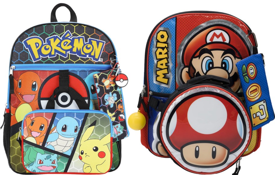 Kids backpacks in pokemon and mario