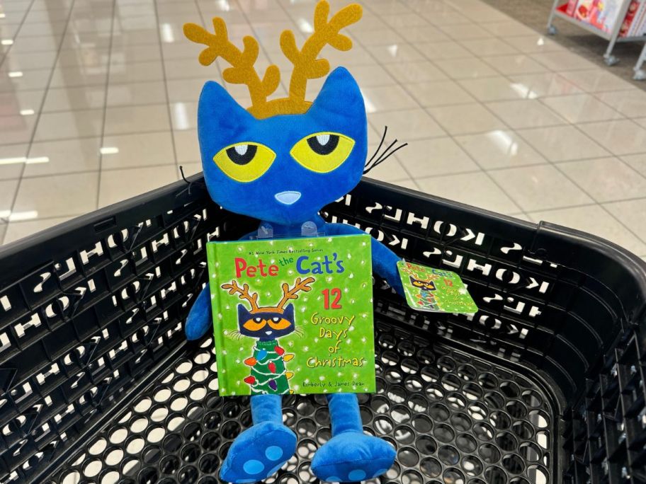 A Kohl’s Cares Pete the Cat Christmas Plush Toy and Book Bundle in a Kohl's Shopping cart