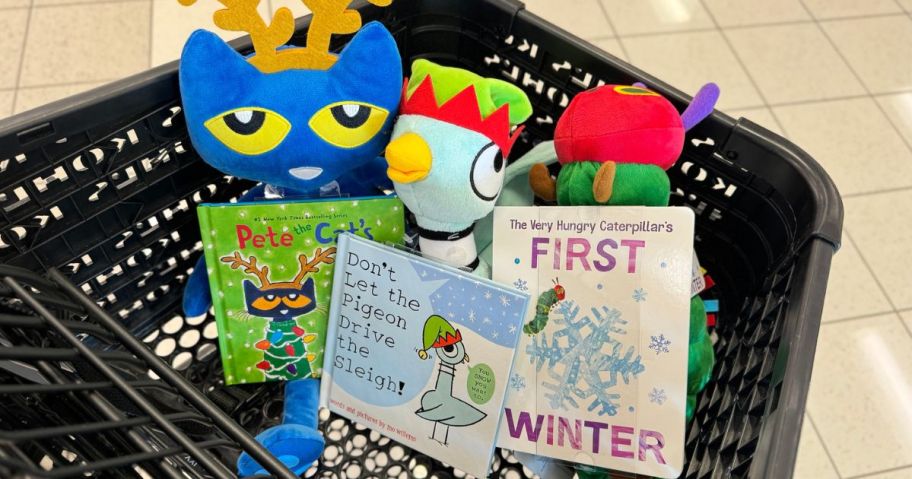 3 Kohl's Care Holiday Plush and Book Bundles in a Kohl's Shopping Cart