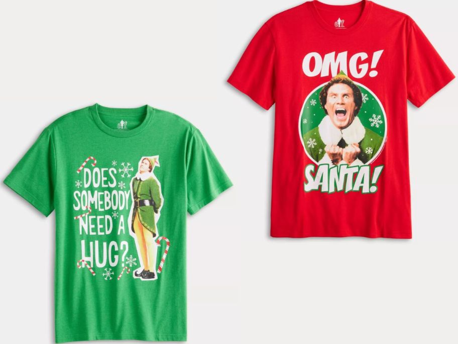 Stock images of two men's holiday graphic tees from Kohl's