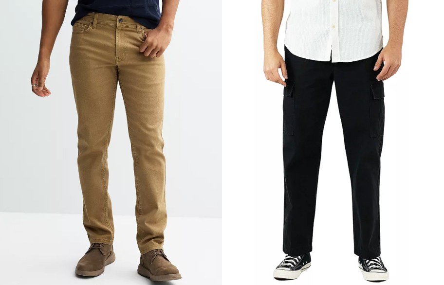 men in brown and black pants