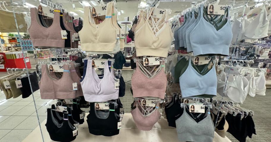 racks of SO bralettes at Kohl's