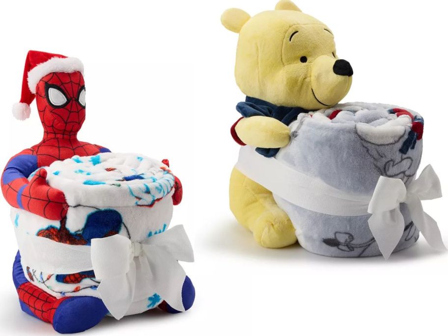 Stock images of Spiderman and Pooh Pillow Buddies 