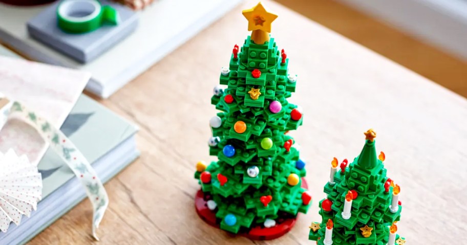 lego christmas tree on wood table