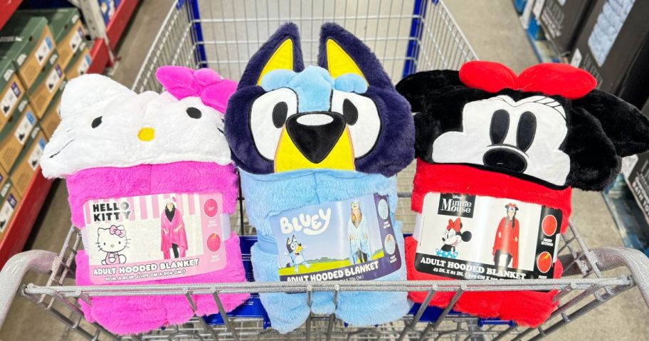 3 Character Hooded Blankets in a cart