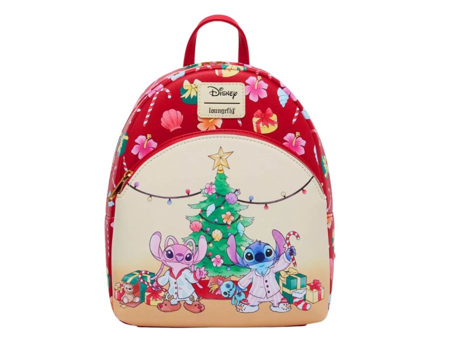 Loungefly Disney Stitch & Angel Holiday Tree Mini Backpack stock image