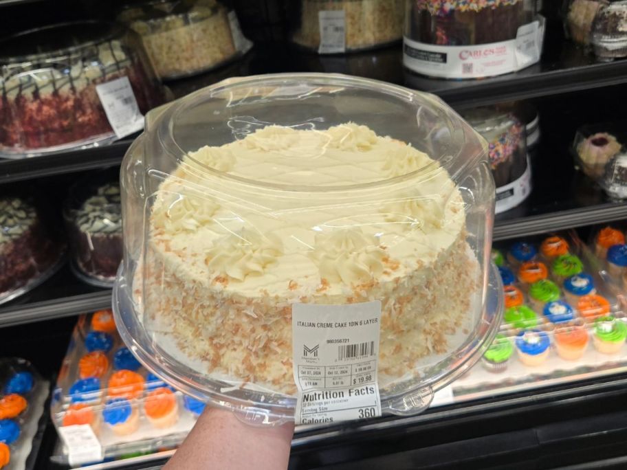 Member's Mark 10" Italian Creme Cake in hand in store