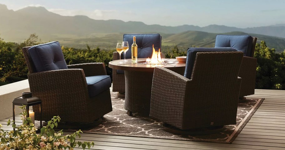 fire pit surrounded by patio chairs