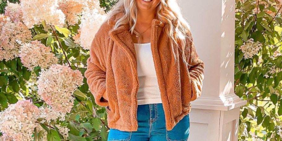 Women’s Faux Sherpa Jacket ONLY $17.99 on Amazon (Reg. $50)