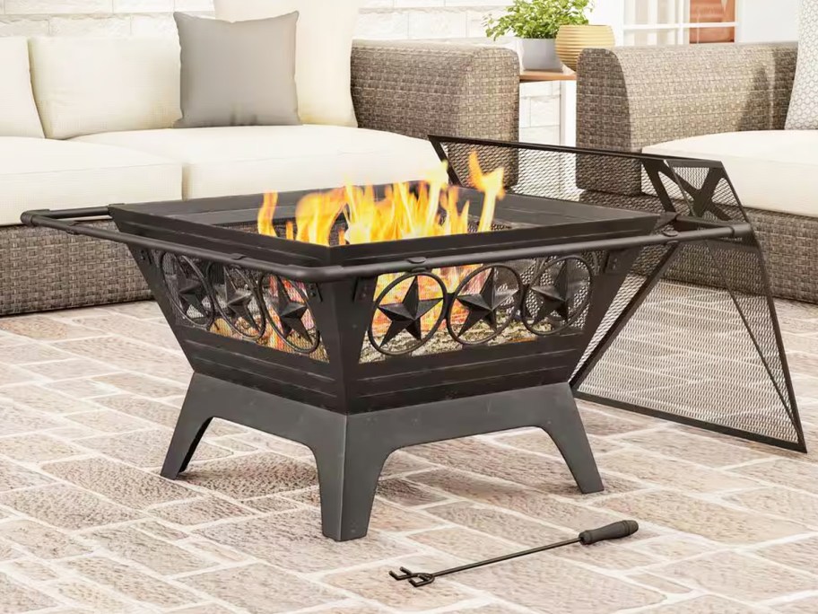 square fire pit with star design