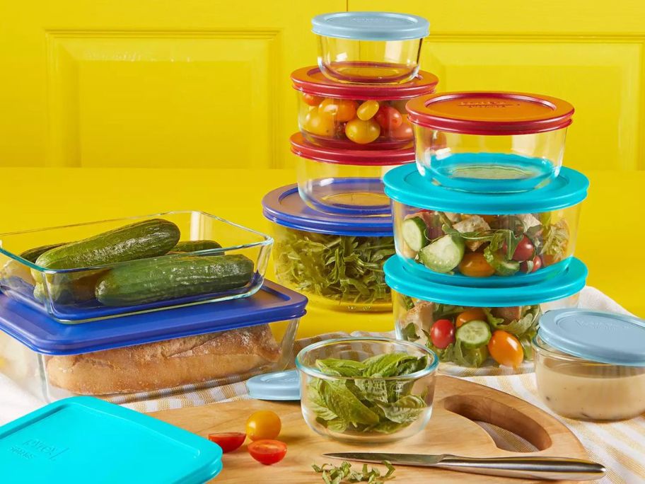 Pyrex 22-Piece Glass Food Storage Set in kitchen