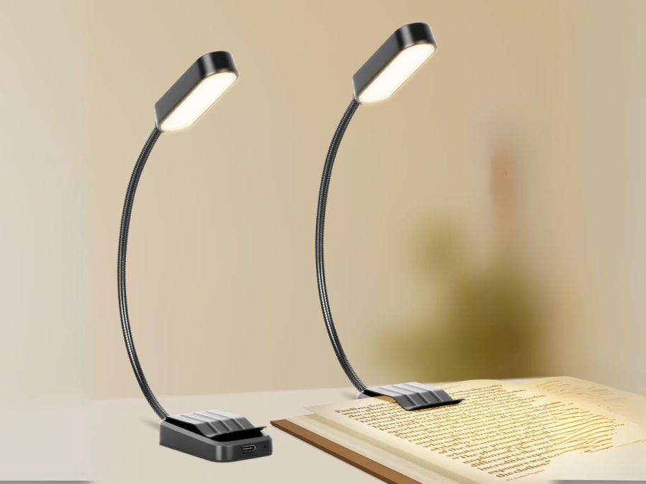 Rechargeable Book Light 2-Pack in Black by book on table