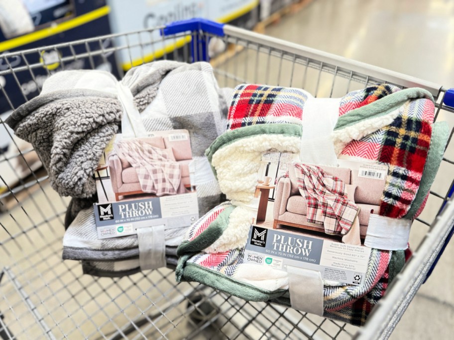 Sams Club Plush Throw Blankets in shopping cart