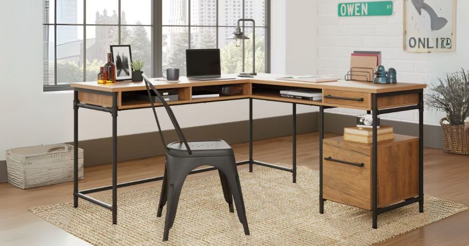 Sauder Iron City L Desk in office