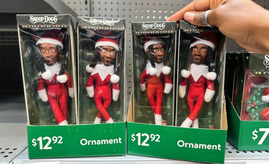 snoop on the stoop plush ornaments on a store shelf