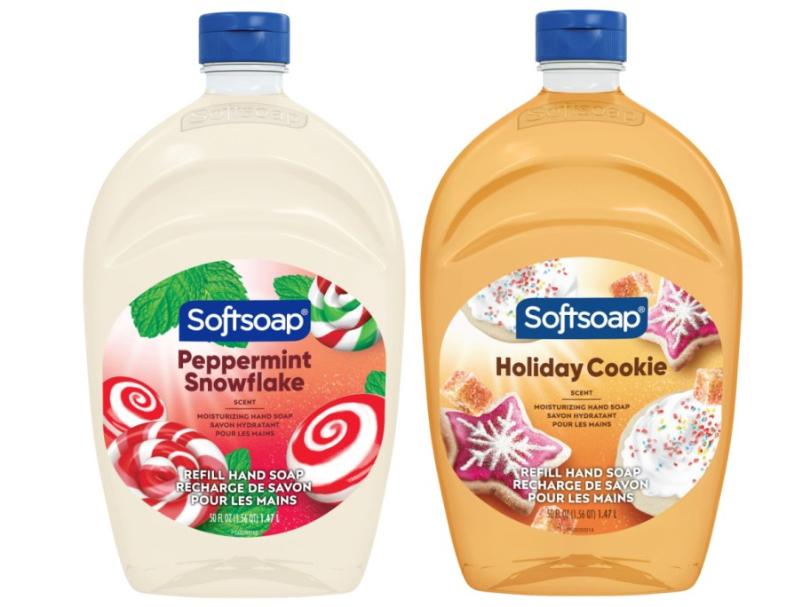 Softsoap Hand Soap 50 oz Refill Bottles in peppermint and holiday cookie