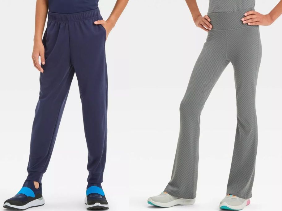 Stock images of two kids wearing activewear sweatpants from Target