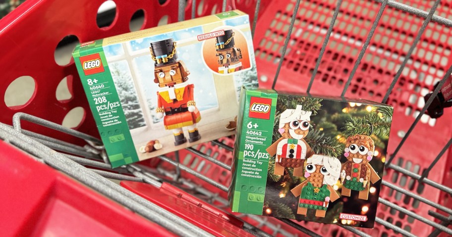 christmas lego sets in red target shopping cart