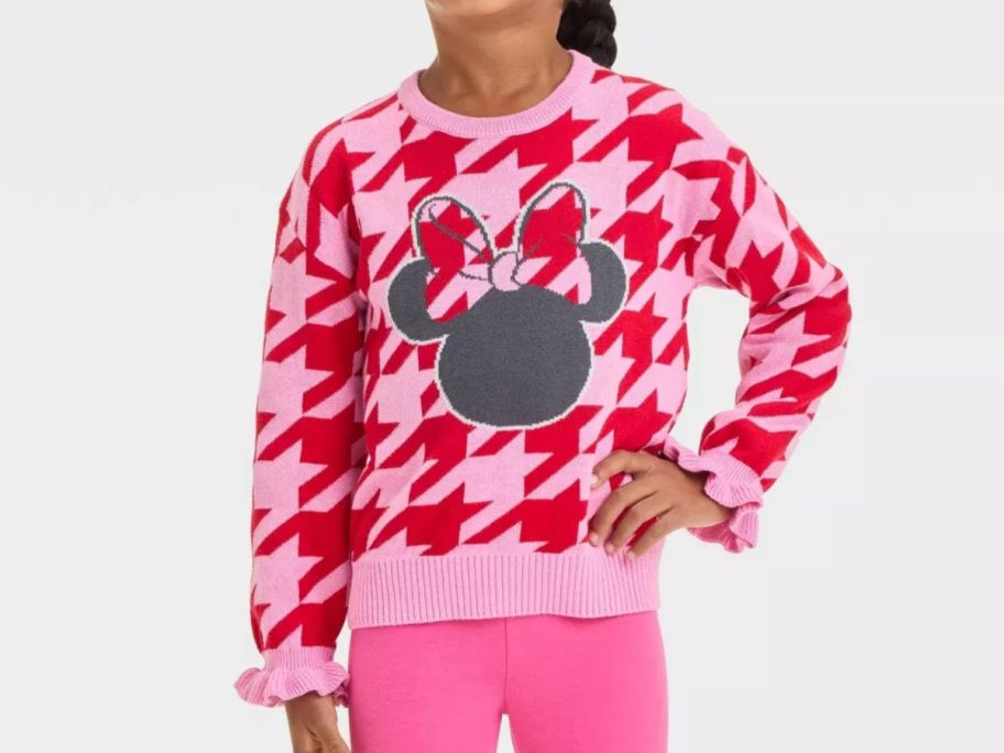 Toddler Girls' Disney Minnie Mouse Pullover Sweater - PinkRed