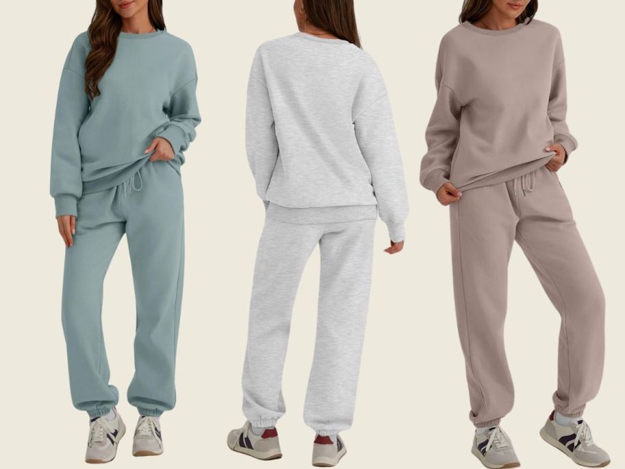 3 women wearing Trendy Queen Women's Sweatsuits 2 Piece Sets