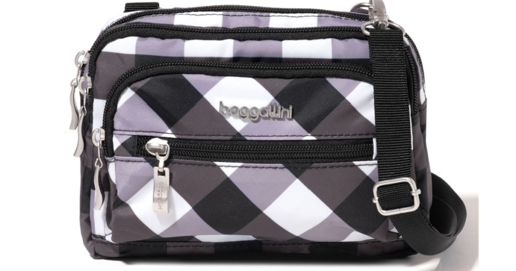 white and black checkered baggallini bag