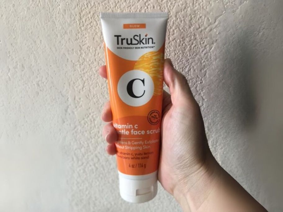 TruSkin Vitamin C Gentle Face Scrub 4oz in hand